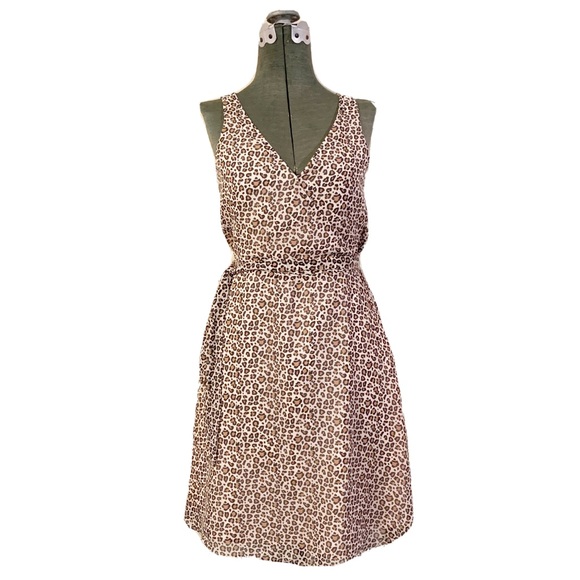 NEW Tan Leopard Animal Print Sleeveless Chiffon Dress A New Day NWT - Picture 3 of 10